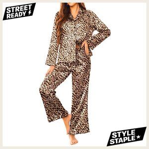 Silk Satin Pajama Set Long Sleeve Button Down Loungewear Sleepwear